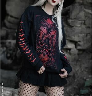 Vampire Freaks Nosferatu Sweatshirt Black Red Bat Sleeves Medium Goth Horror